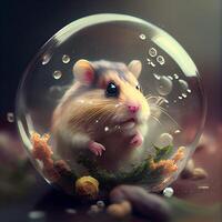 Hamster in a glass ball. 3D illustration. Vintage style., Image photo