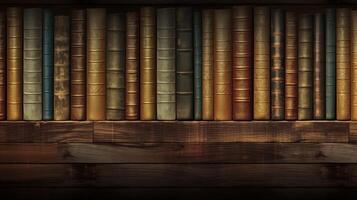 Shelves with old books, folios, textbooks, background. . photo