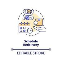 Schedule redelivery concept icon. Parcel management. Plan reshipping. Postal service abstract idea thin line illustration. Isolated outline drawing. Editable stroke vector