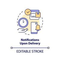 Notifications upon delivery concept icon. Shipping alerts. Parcel progress messages abstract idea thin line illustration. Isolated outline drawing. Editable stroke vector