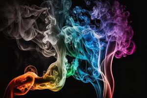 a colorful smoke cloud is shown in this image, it looks like it is floating in the air and is very dark and blue and yellow, with a black background. photo