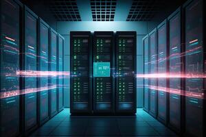 data center room with mainframe storage servers, cloud network concept, hosting databases and internet, Modern Telecommunications, Artificial Intelligence,server room photo
