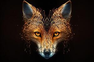 Fantasy Raster Image of Fox Face with Golden Spot, Animal face in the depths of galaxies and stars fox photo