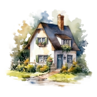 mignonne aquarelle maison. illustration ai génératif png