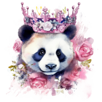 acuarela panda con flor corona. ilustración ai generativo png