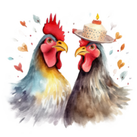 Cute watercolor two chicken. Illustration png