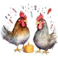 Cute watercolor two chicken. Illustration png