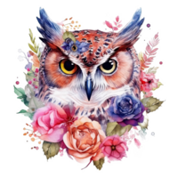 Cute watercolor owl. Illustration png
