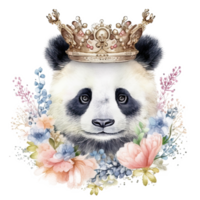 waterverf panda met bloem kroon. illustratie ai generatief png