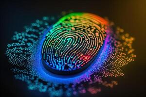 Photo of Holographic Fingerprint Security in the Digital Age, Protecting Big Data with AI Technology . Fingerprint integrated in a printed circuit, releasing binary codes.