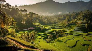 Green rice fields. Illustration photo