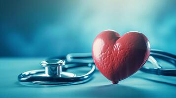 Red heart and stethoscope. Illustration photo