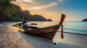 Thai traditional wooden longtail boat. Illustration photo