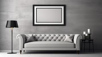 Mockup of poster frame in living room. Illustration photo