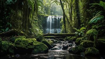 cascada en tropical bosque. ilustración ai generativo foto