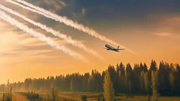 Airplane in sky background. Illustration photo