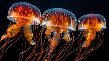 Many small jellyfish Aurelia aurita in sea Illustration photo