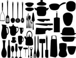 Vector silhouette of kitchen utensils on white background