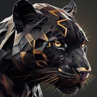 illustration of creative of black panther made of colorful geometric shapes on background. Leader, courage, strong and brave, majestic black panther. photo