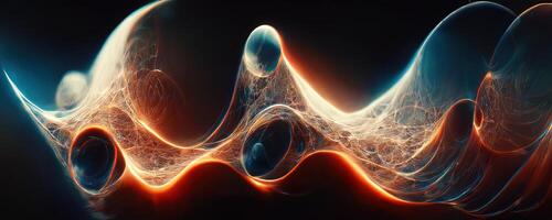 Illusion or dream, innovation or exploration, technology or sci fi. Physics quantum fluctuations 8k octane rendered ultra realistic. Digital art banner for game or movie. photo