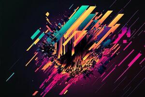 Abstract background with interlaced digital glitch and distortion effect. Futuristic cyberpunk design. Retro futurism, web punk, rave 80s 90s cyberpunk aesthetic techno neon colors. photo