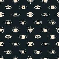 Groovy abstract eyes seamless pattern. Magic elements in trendy retro 60s 70s style vector
