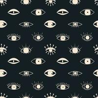 Groovy abstract eyes seamless pattern. Magic elements in trendy retro 60s 70s style vector