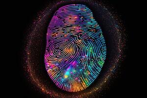 Photo of Holographic Fingerprint Security in the Digital Age, Protecting Big Data with AI Technology . Fingerprint integrated in a printed circuit, releasing binary codes.