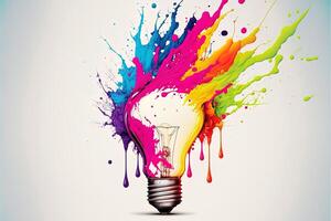 illustration of colorful bulb with splash of colors on white background. Creativity, eureka, imagination, inspiration. . Idea and solution concept photo