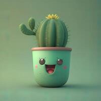 colección de feliz, sonriente, alegre dibujos animados estilo Dom caracteres para verano, vacaciones diseño. dibujos animados cactus sonriente avatar generativo ai foto