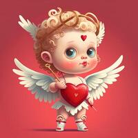 adorable baby cupid beautiful portrait, full body hand holding a bow and arrow, cartoon style character. Love and valentine concept. photo