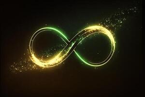 glowing neon infinity symbol in the night. . Infinity, eternity, infinite, endless, loop symbols. photo