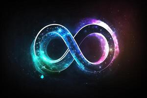 glowing neon infinity symbol in the night. . Infinity, eternity, infinite, endless, loop symbols. photo