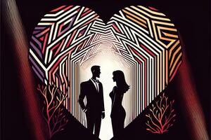 Couple on the background of the heart, Valentine's day posters, valentines with abstract, geometric background. Geometric prints, geometric patterns. photo