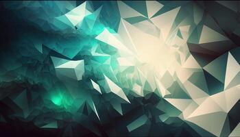 Polygonal high resolution pattern for background, white and teal and green flares. Abstract hexagonal polygonal low poly triangular high resolution futuristic green energetic background photo