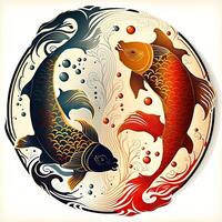 estilo de dibujos animados acortar Arte ilustración de yin y yang patrón, koi carpa. Perfecto para web diseñadores, editores, y contenido creadores generativo ai foto