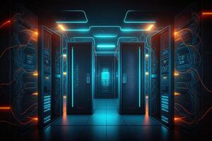 data center room with mainframe storage servers, cloud network concept, hosting databases and internet, Modern Telecommunications, Artificial Intelligence,server room photo
