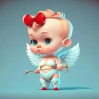 adorable baby cupid beautiful portrait, full body hand holding a bow and arrow, cartoon style character. Love and valentine concept. photo