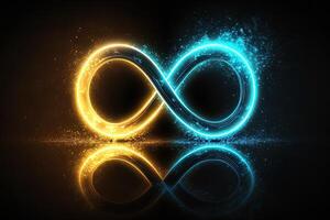 glowing neon infinity symbol in the night. . Infinity, eternity, infinite, endless, loop symbols. photo