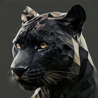 generativo ai ilustración de creativo de negro pantera hecho de vistoso geométrico formas en antecedentes. líder, coraje, fuerte y corajudo, majestuoso negro pantera. foto