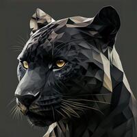 illustration of creative of black panther made of colorful geometric shapes on background. Leader, courage, strong and brave, majestic black panther. photo