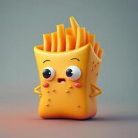 collection of happy, smiling, joyful cartoon style French fries characters for meal, dinner design. Cartoon French fries character for restaurant mascot. photo