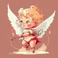 generativo ai adorable bebé Cupido hermosa retrato, lleno cuerpo mano participación un arco y flecha, dibujos animados estilo personaje. amor y enamorado concepto. foto