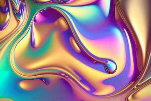 Holographic liquid background. Holograph color texture with foil effect. Halographic iridescent backdrop. Pearlescent gradient for design prints. Rainbow metal. photo