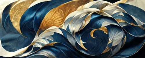 Marble effect background or texture. Spectacular abstract glistening golden solid liquid waves. Swirling golden and blue pastel pattern, shining golden and green color, marble geometric, vintage, photo
