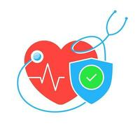 proteccion, corazón enfermedad prevención, cardiovascular cheque arriba concepto ilustración plano firmar vectr epsde10. moderno gráfico elemento para aterrizaje página ui, infografía, icono vector