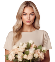 Beautiful girl with flowers. Illustration png