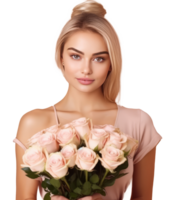 bellissimo ragazza con fiori. illustrazione ai generativo png