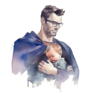 Il padre di giorno. padre con bambino acquerello. illustrazione ai generativo png