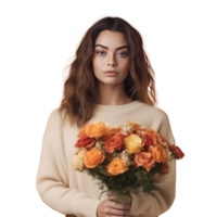 schön Mädchen mit Blumen. Illustration ai generativ png